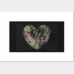 Floral Garden Botanical Print with wild flowers Heart Valentines Posters and Art